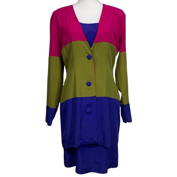 dawn joy fashions Dresses & Skirts - DAWN JOY FASHIONS / Vintage 2 Piece Suit Dress Color Block / Size 5-6 / Retro